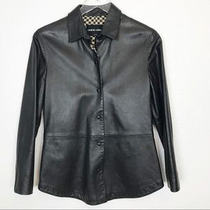 Black Label Black Leather Jacket w/snaps